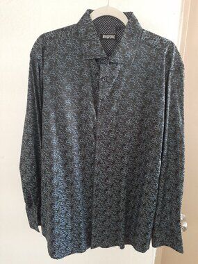 Bespoke Men's New Button up long sleeve blue and black shirt size large cotton
